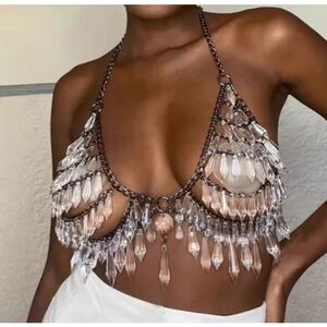 New Body Harness Bra Jewelry Chain Acrylic Drop Festival Burning Man One Size